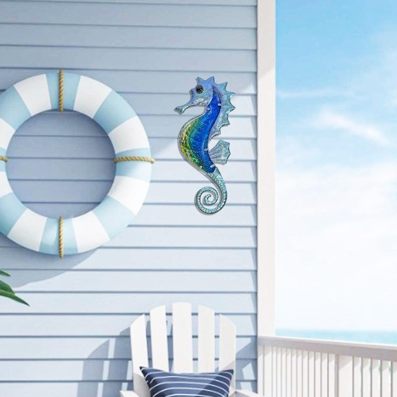LIFFY Large Metal and Glass Seahorse Wall Decor, Sea Life Decor, Metal Fish Wall Decor, Ocean Beach Theme Wall Art for Bathroom Home Pool Gift Idea - Image 5